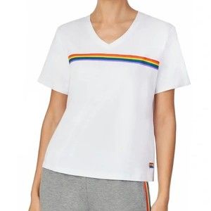 Room Service Equality Fits All Dylan Unisex T-Shirt - White Rainbow Size M, NWT